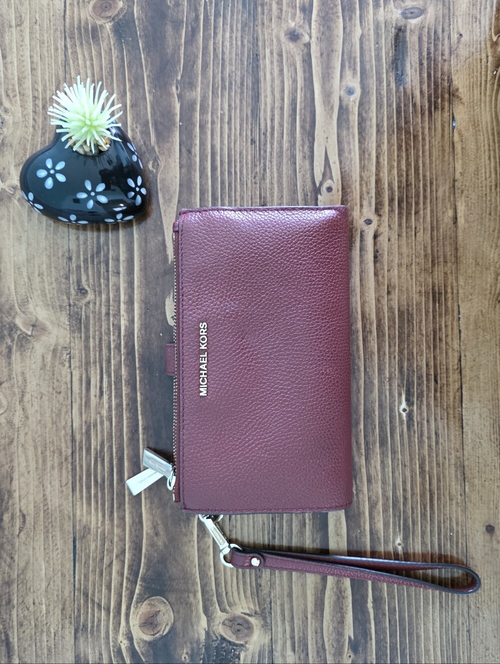 Michael Kors Adele Leather Double Zip Smartphone Wallet Wristlet in Merlot